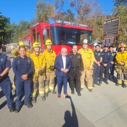 Senator Bob Archuleta pictured with members of the La Habra Heights Fire Department. 