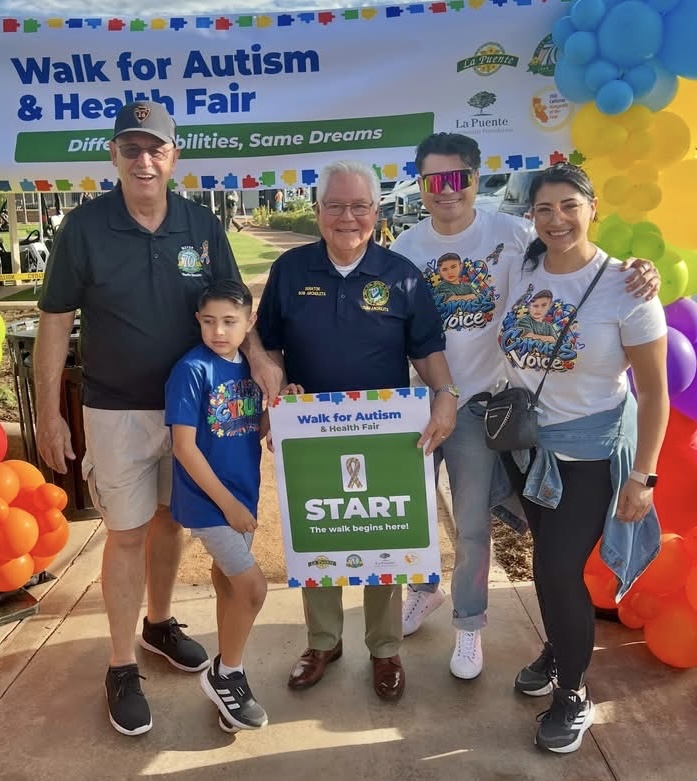 Senator Bob Archuleta is pictured with city officials and members of the community at the La Puente Walk for Autism and Health Fair