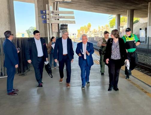 Senator Bob Archuleta pictured during a rail tour with regional transportation leaders, legislative colleagues, and local elected officials.