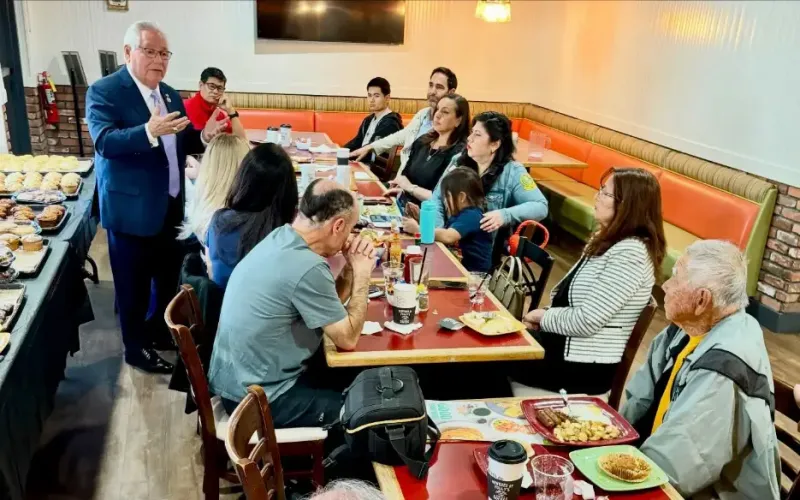 Senator Bob Archuleta is pictured meeting in Montebello with constituents during a “Coffee with the Senator,” event, which is one in a series of legislative updates.