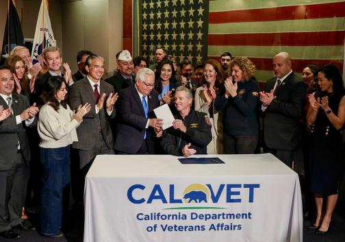 Senator Bob Archuleta is pictured (center) with Governor Newsom and other elected officials, as he signed the Senator’s SB 694 into law.