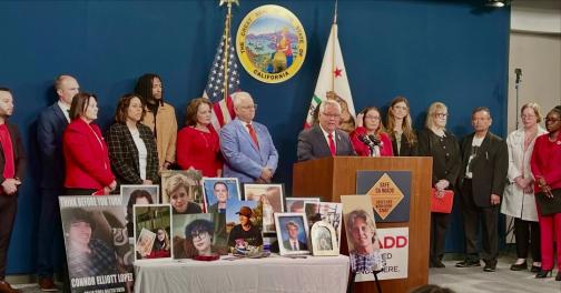 Senator Bob Archuleta is pictured (center at the podium) at the press conference.