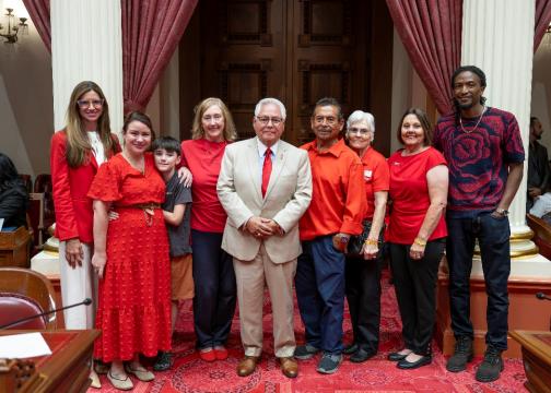 Senator Bob Archuleta is pictured on the Senate Floor with Anti-DUI advocates and family members of loved ones lost to impaired driving.