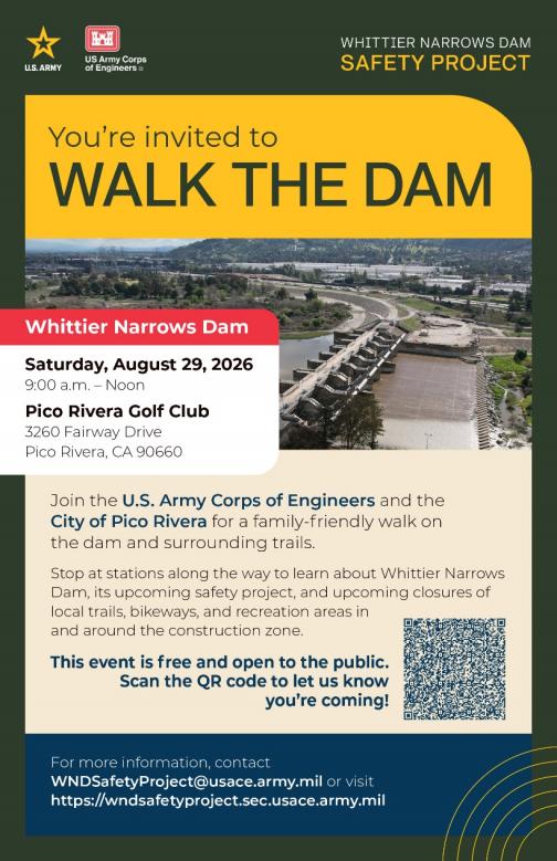 Graphic with details on the "Walk the Dam" event